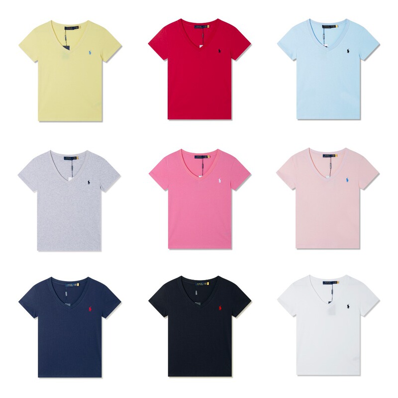 Cross-Border High-End Version of Ralph Lauren Classic V-Neck Embroidered Short-Sleeve Loose Fit Unisex Style, Available for Dropshipping and Wholesale