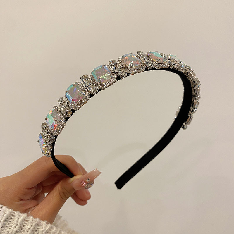 Nicho de alto grado completo diamante diadema temperamento Super brillante borde Delgado diadema moda reina barroca horquilla lavado de cara tocado