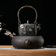 鎏金蝴蝶无涂层老铁壶提梁烧水泡茶壶电陶炉礼盒套装茶具轻奢复古