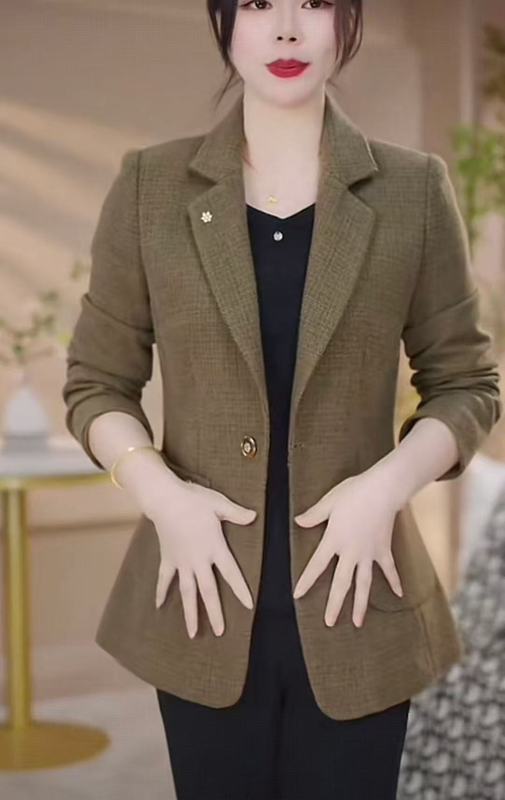 一件代发2025秋季新款气质通勤小西装外套女韩版显瘦咖色上衣女装|undefined