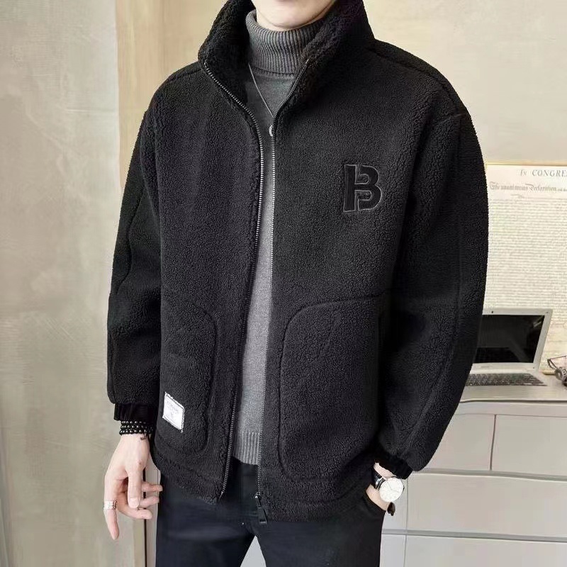 2024 새로운 의류 남성 양가죽 면화 패딩 기모 두꺼운 코트 남성 가을 겨울 소년 레저 의류 패션 코트