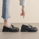 Высокие лоферы для кожаной обуви на платформе, универсальная обувь, французский стиль, в западном стиле