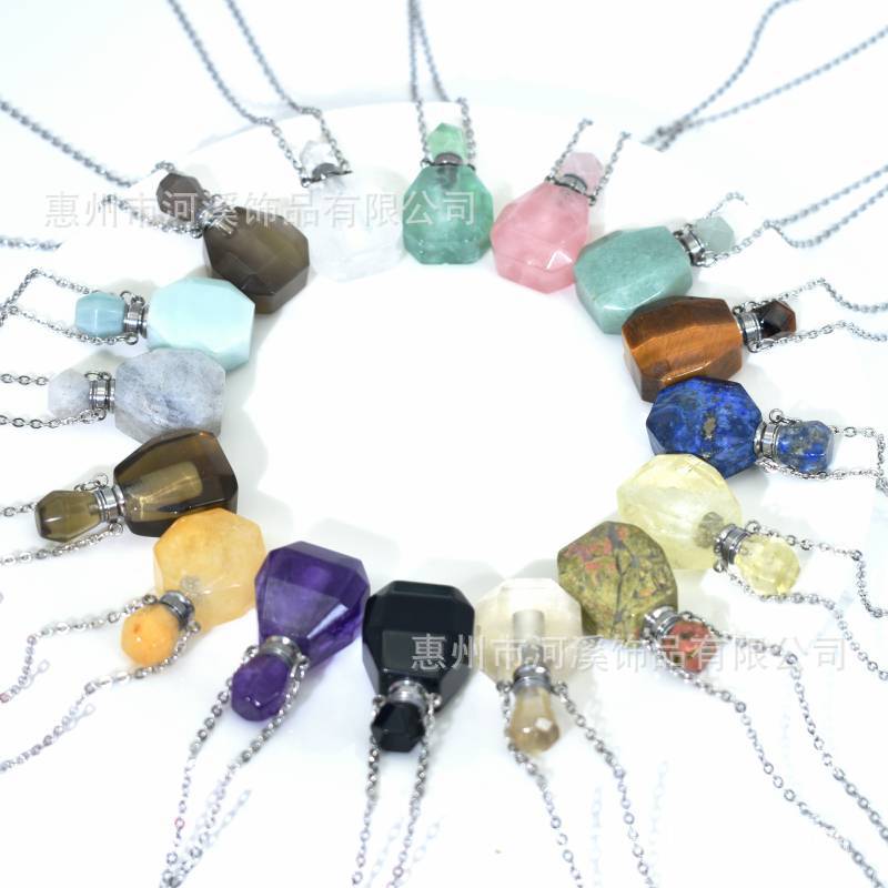 Source factory direct oil bottle multi-angle faceted natural stone aromatherapy pendant powder Crystal Jade perfume bottle