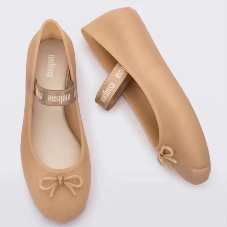 2025 новые весенние и осенние женские туфли Melissa на плоской подошве с бантом, простые балетки с квадратной головкой, удобные женские балетки