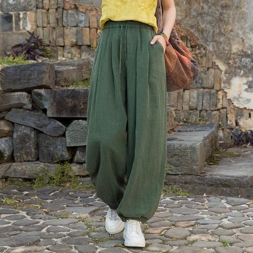 Cotton linen pants for women this summer new style cotton linen long pants casual loose versatile cuffs pants loose feeling lantern pants 