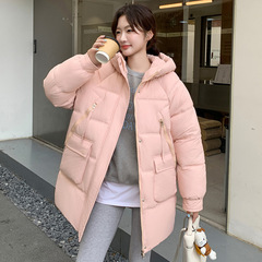 ミディアムダウン綿服コートレディース冬新作ファッションカジュアルゆったりフード付きコンビネーションパンティー綿入れ