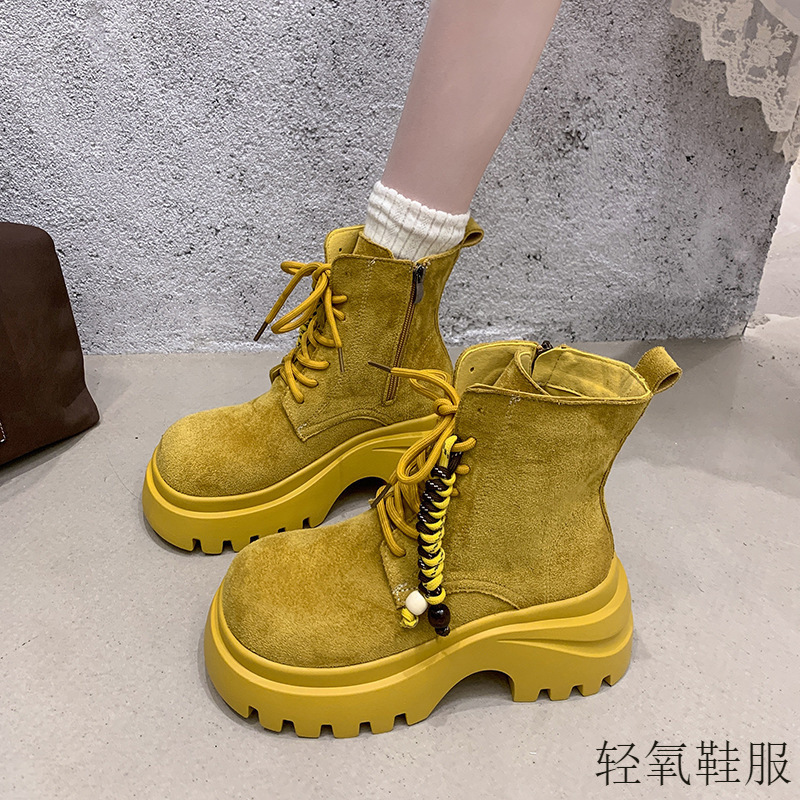 复古厚底马丁靴女2025年新款秋季气质百搭短靴小个子增高休闲靴子|undefined