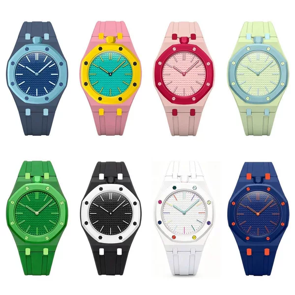Macaron Colorful Octagonal Watch Simple Waterproof Silicone Quartz Watch for Men and Women Campus Student Watch