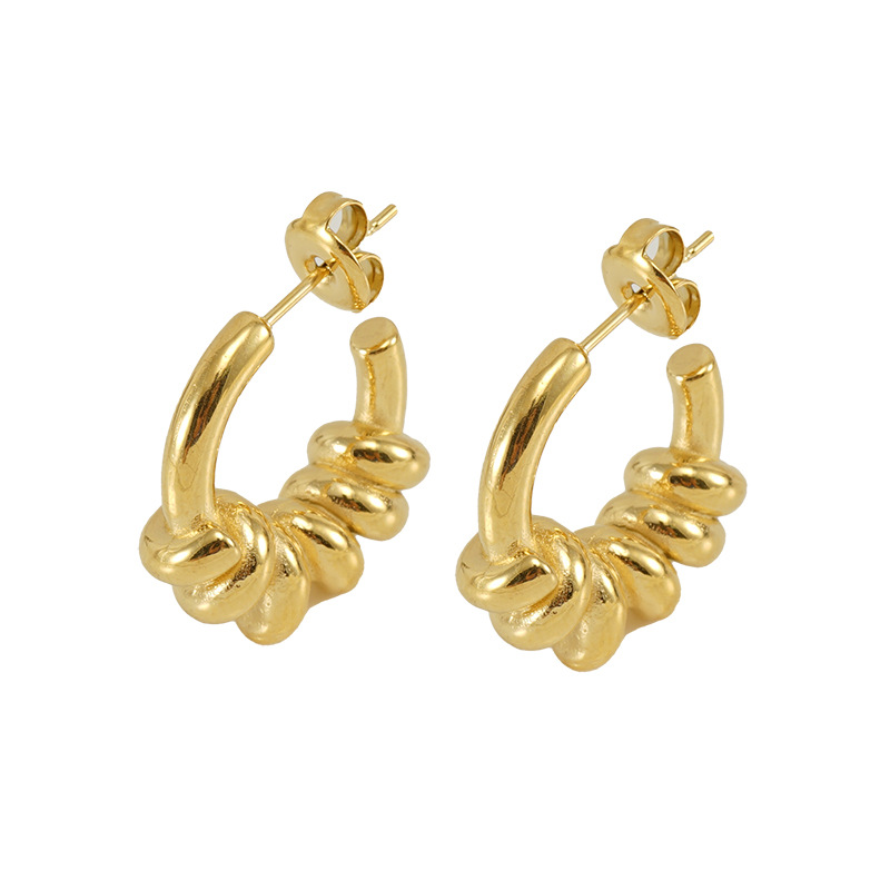 Estilo europeo y americano transfronterizo espiral de acero inoxidable pendientes redondos hembra 18K oro acero color moda titanio acero ins estilo pendientes al por mayor