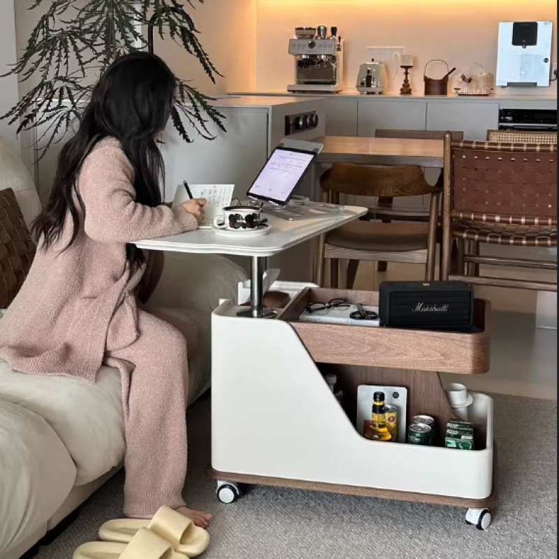 Salón de estar creativo pequeño hogar multifuncional carro lateral móvil mesa de té de madera maciza tabla de roca elevación estilo medieval