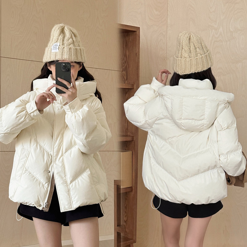 2024 invierno nuevo estilo coreano de pluma de algodón mujer suelta BF sombrero de viento corto de algodón chaqueta de algodón gruesa ropa de pan moda image 8