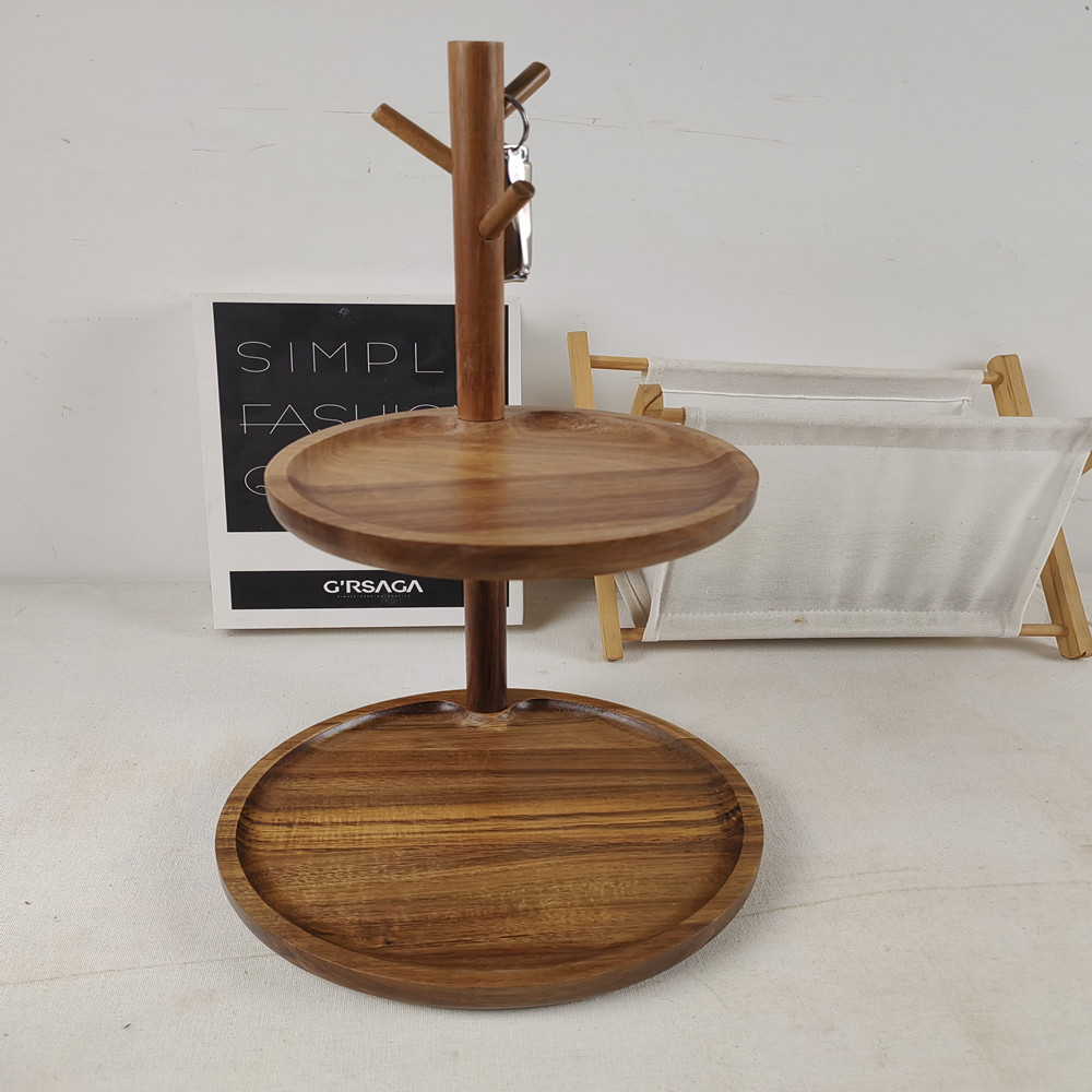 Madera de madera sólida almacena marco de soporte de llave colgante de exhibición marco de doble capa
