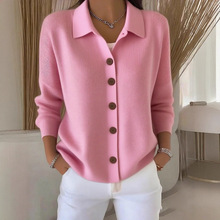 2025欧美跨境针织开衫纽扣女式毛衣外套秋冬新款纯色休闲时尚女装
