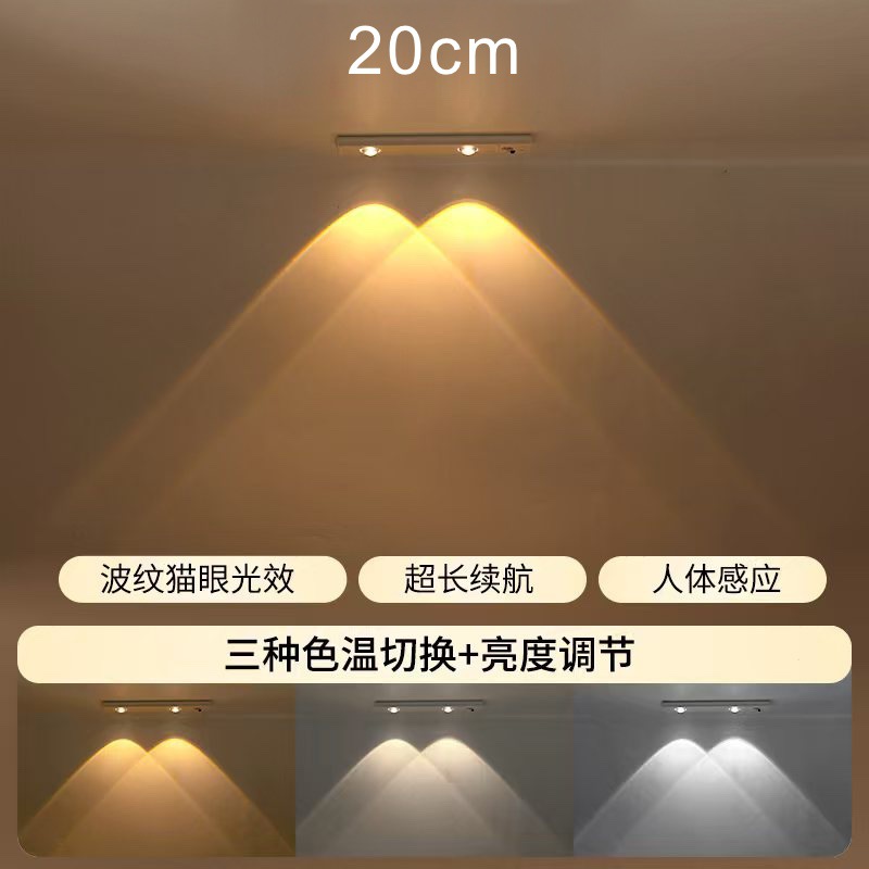 Lámpara de sensor de cuerpo humano LED inteligente transfronteriza tira de luz de colina de ojo de gato ultrafina tira de luz de gabinete de vino autoadhesivo recargable