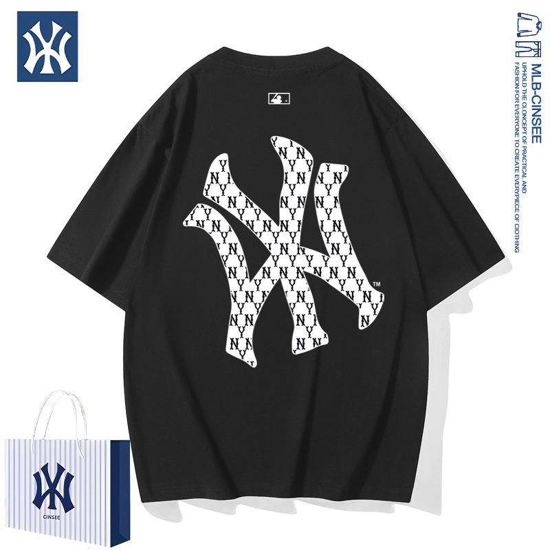 mlb&ny2025夏季美式复古潮牌轻奢男女同款短袖时尚百搭纯棉t恤男|undefined