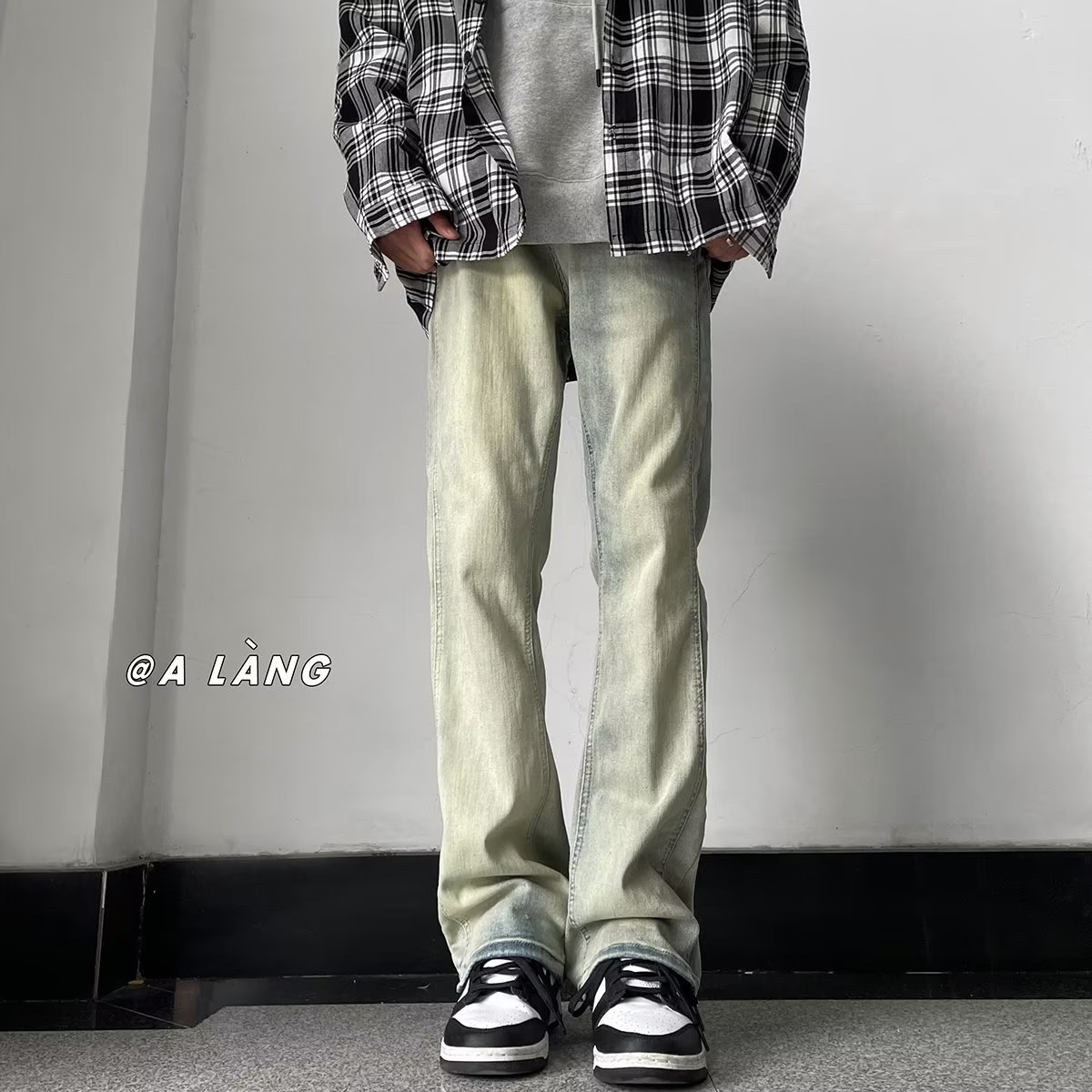 Pantalones de mezclilla teñidos de barro amarillo de alta calidad, belleza masculina, primavera y otoño, nuevos estilos, pantalones de pierna recta retro, control de red completo, alargado y súper largo