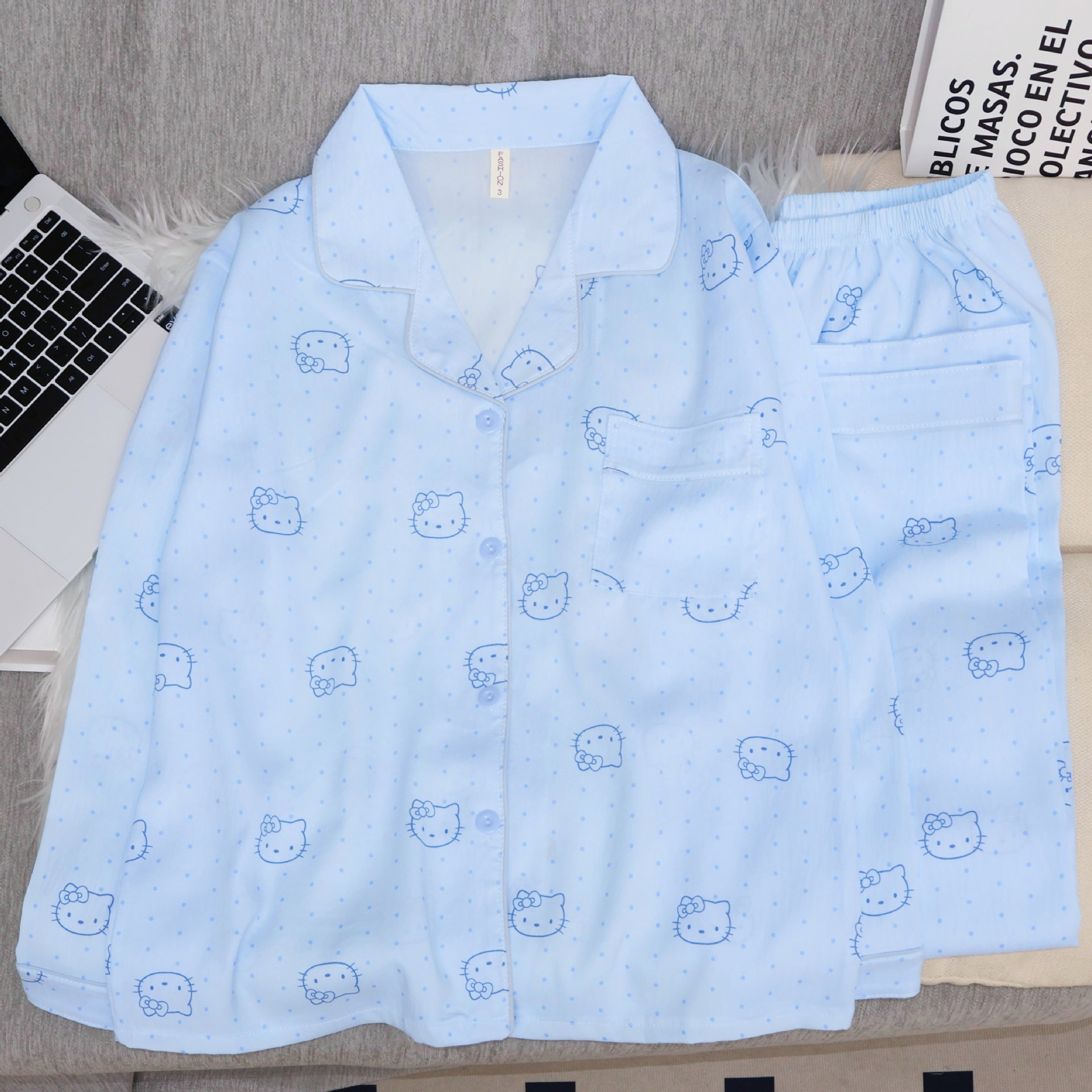 클라우드 코튼 폴카 도트 블루 KT 고양이 더블 롱