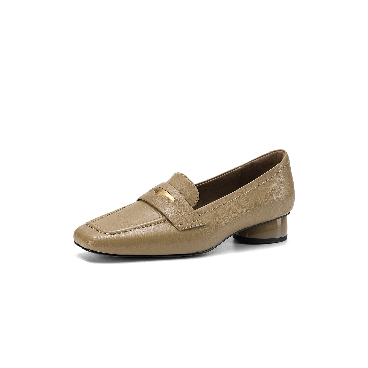 Giày loafer nữ da dê mũi vuông gót thấp kiểu cổ điển — đen