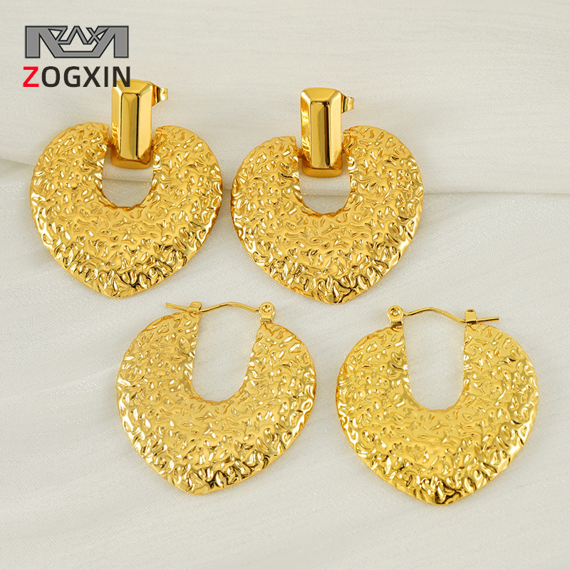 Pendientes geométricos de amor exagerados europeos y americanos chapados en oro de 18 quilates de textura de acero inoxidable pendientes de moda personalizados mujeres al por mayor