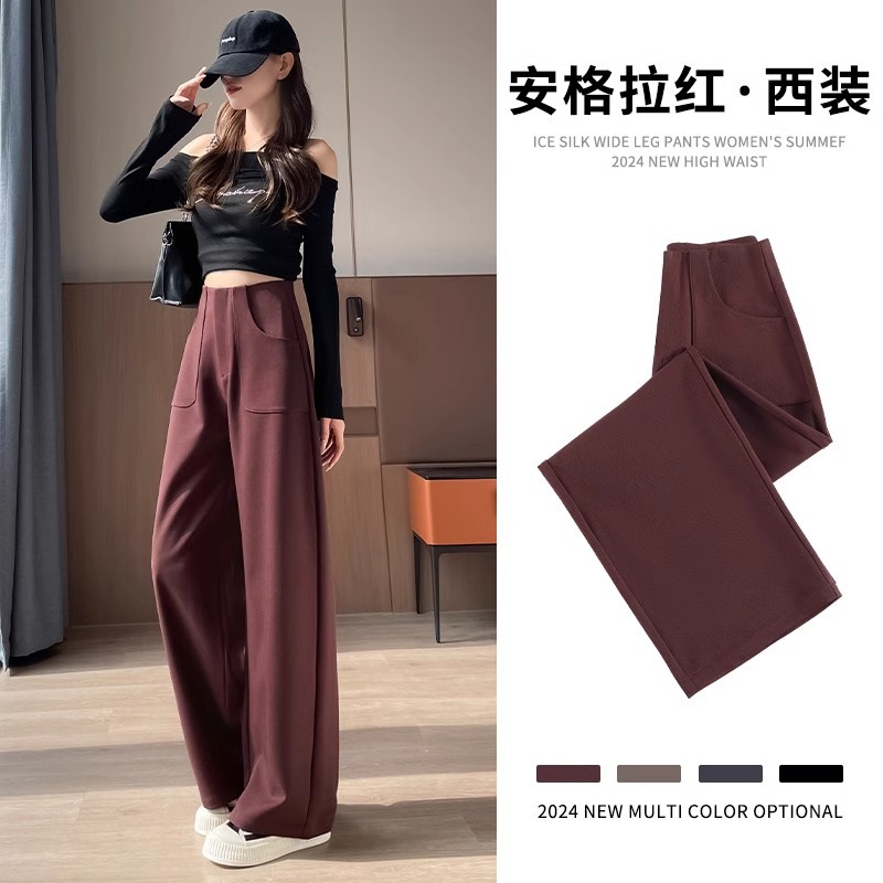 Anchor rojo de alto nivel pantalones de traje de mujer primavera y otoño 2024 nuevo estilo de moda de cintura alta y pantalones de piernas largas rectas sueltas