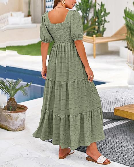 Women's Regular Dress Simple Style Square Neck Backless Short Sleeve Solid Color Maxi Long Dress Holiday Daily display picture 27