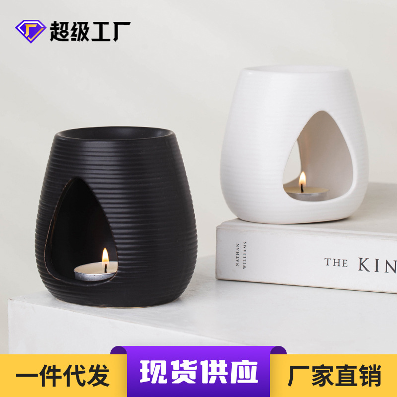Quemador de incienso de cerámica lámpara de aromaterapia de velas de interior Quemador de incienso de hogar blanco dormitorio romántico anti-seco quema lámpara de aceite esencial