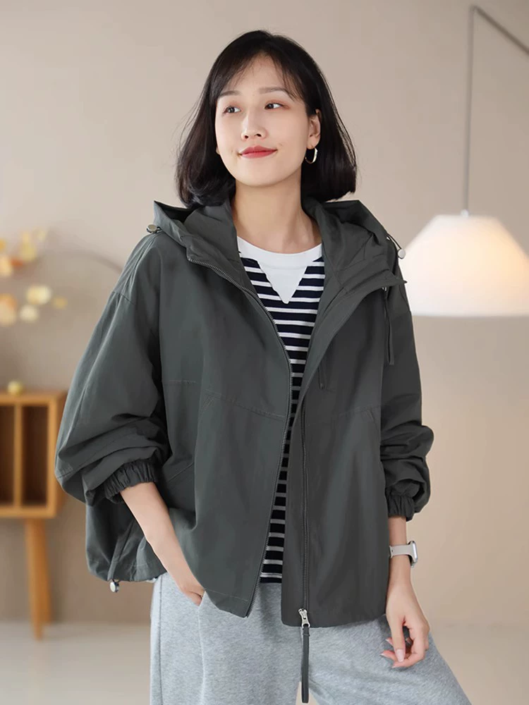 Осенняя куртка с капюшоном для отдыха - цветной тренч, свободный oversize, корейский стиль, повседневная одежда по