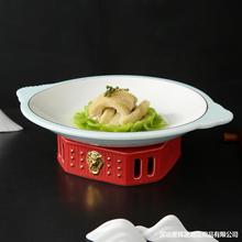中式酒店餐具古典宫廷风金边双耳陶瓷盘子会所包间特色蜡烛加热炉
