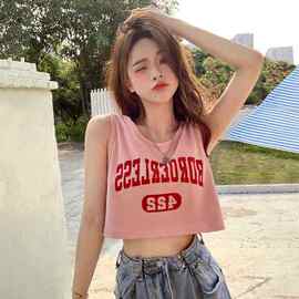 美式运动背心T恤女春夏2022新款辣妹风字母印花短款外穿无袖上衣
