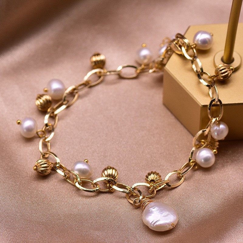 Bracciale XlentAg con nappina di perle d'acqua dolce naturali per donna, elegante stile giapponese e coreano, gioiello vintage originale._voghion.com