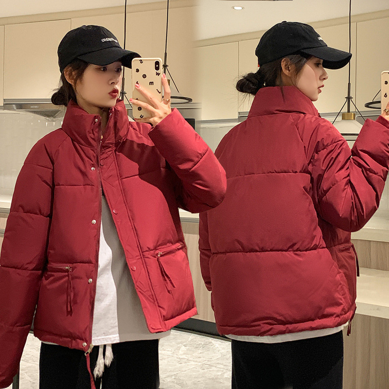 冬季红色羽绒棉服2023新年短款韩版棉袄女学生面包服宽松棉衣外套