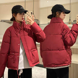 冬季红色羽绒棉服2023新年短款韩版棉袄女学生面包服宽松棉衣外套