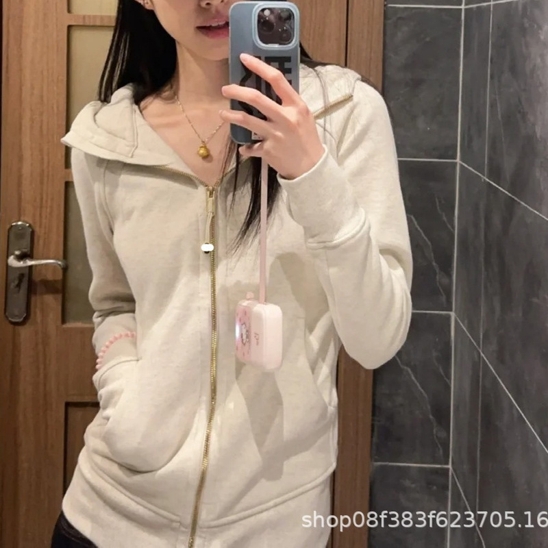 Scuba Bone White Gold Zipper Hooded Sweatshirt Lulu Original Label Women's Slimming Sports Jacket Casual Stylish Top Scuba Bone White Gold Zipper Hooded Sweatshirt Lulu Original Label Women's Slimming Sports Jacket Casual Stylish Top