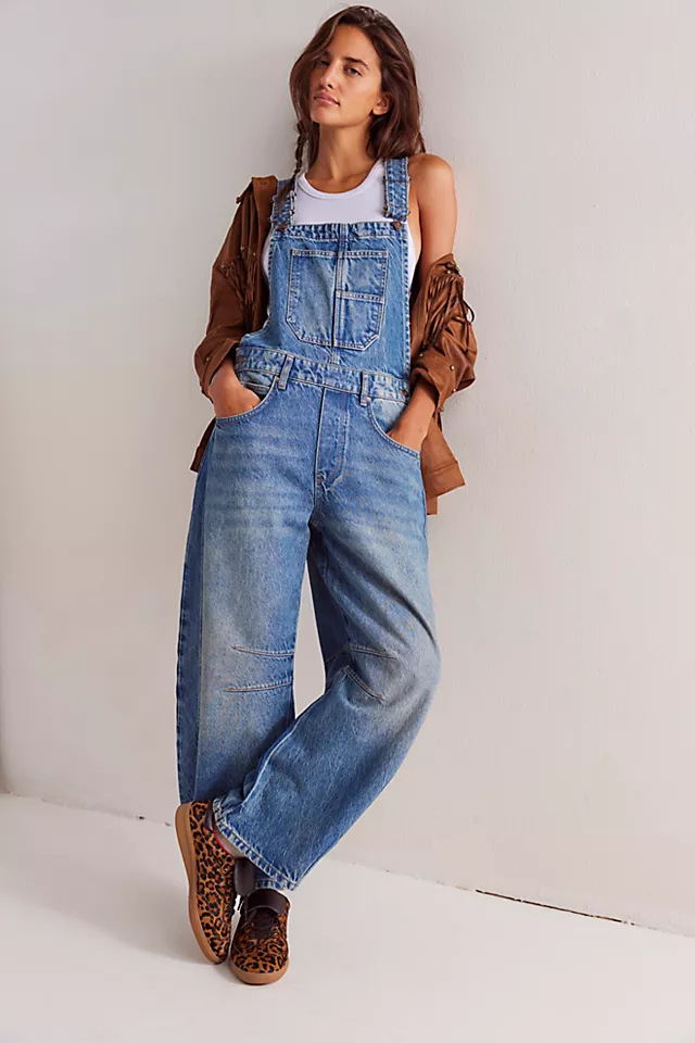Damen Denim Latzhose Im Retro Stil Weiter Gerader Schnitt_voghion.com