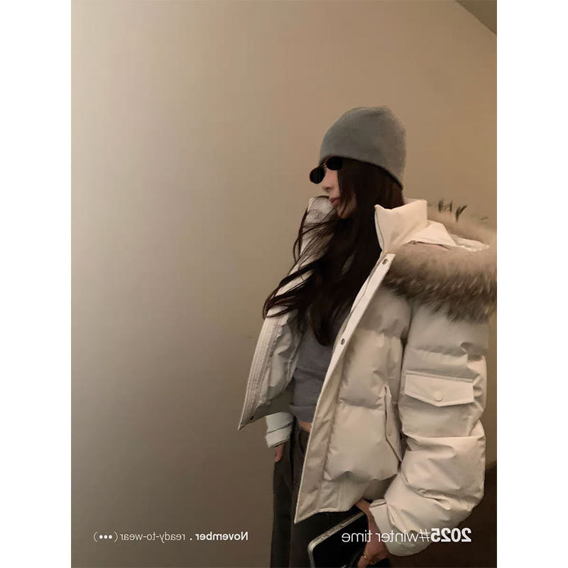 Sunoneone [Snowy Mountain Realm] Raccoon Fur Collar Short Parka down Jacket for Women Winter Thickened Coat