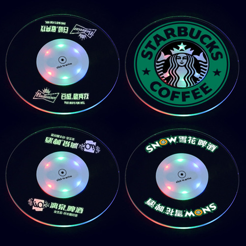 工厂批发透明水晶炫彩 酒吧KTV闪光防水底座灯 亚克力LED发光杯垫