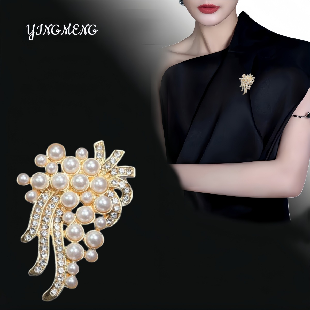 Cross-Border Women's High-End Japanese and Korean Pearl Brooches, Alloy Diamond Pins, Anti-Exposure Corsages, Coats, Suits, Accessories Wholesale