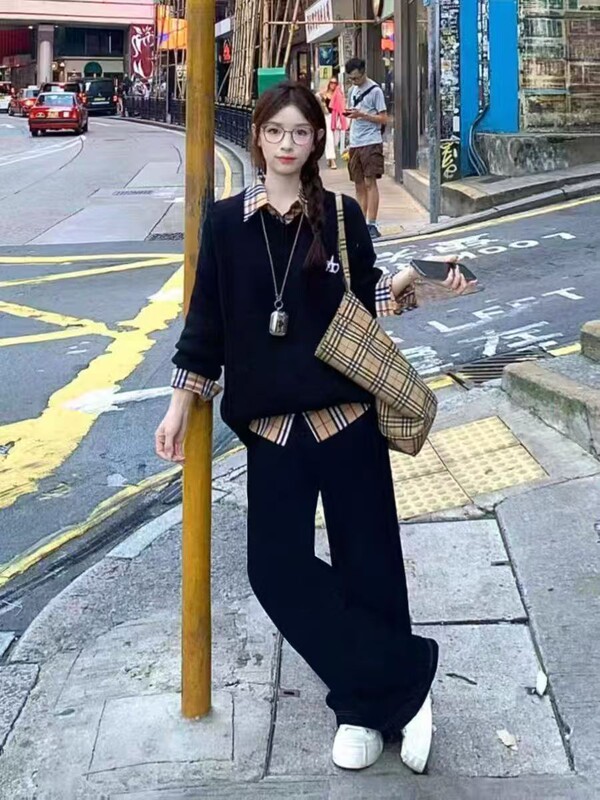 春秋美式学院风运动套装女胖mm大码显瘦假两件卫衣宽松休闲两件套|undefined