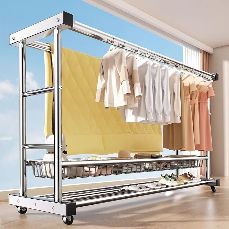 Floor-Standing Steel Pipe Clothes Drying Rack Indoor Balcony Clothes Drying Rack Outdoor Quilt Drying Rack Household Simple Coat Rack