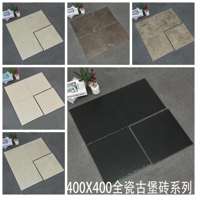 French-Style Retro Castle Tiles 400X400 Kitchen and Bathroom Floor Tiles, Semi-Matte, Finely Carved Surface, Non-Slip, Wear-Resistant, Full Porcelain Matte Finish