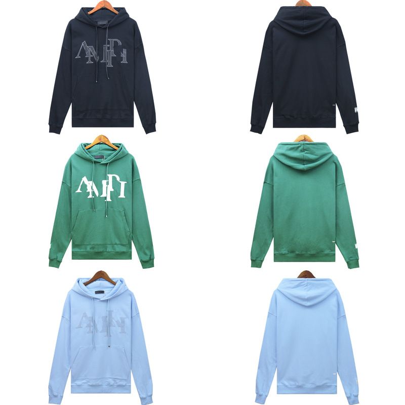 2024 New Sweatshirt Embroidered Letters Amiri Heavy American Hoodie Autumn and Winter Loose Long-Sleeved Casual Men's Style