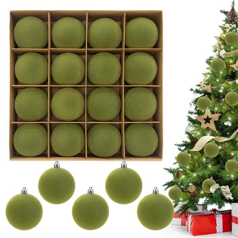 Navidad 6CM conjunto de 16 bola de flocado bola de plástico de Navidad árbol de Navidad bola perdida