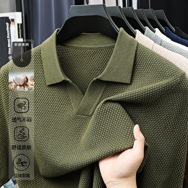 Algodón transfronterizo camiseta polo de manga corta hombre camiseta de punto de cuello en V casual base universal camiseta de hombre de manga corta T-shirt