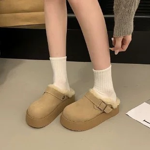 Тапочки Boken, женские слипоны на толстой подошве с плюшевой подкладкой, новая модель 2025 года, с открытым сзади, закрытым носком, для улицы.