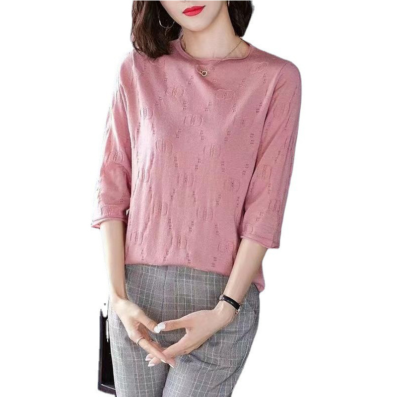 소스 제조업체 맞춤형 7 점 슬리브 최고 여성 미드 슬리브 웨스턴 스타일 작은 셔츠 니트 베이스 셔츠 봄과 가을 내부 스웨터