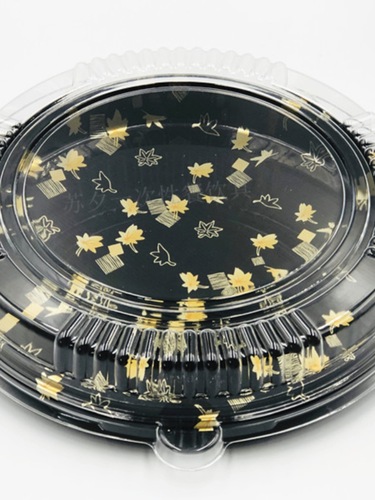 Disposable Japanese high-lid printed sushi packaging box rectangular round salmon sashimi platter for takeaway