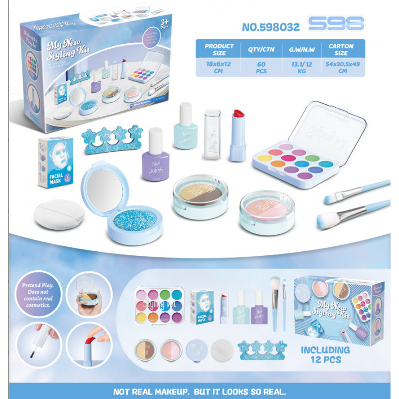 Nuevos productos transfronterizos para niños en el hogar simulación de juguetes de maquillaje para niñas con un conjunto de maquillaje sin líquido no esborrable rosa