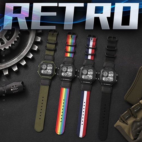 Nylon canvas with three-ring buckle retro electronic watch luminous waterproof sports men's square classic student watch