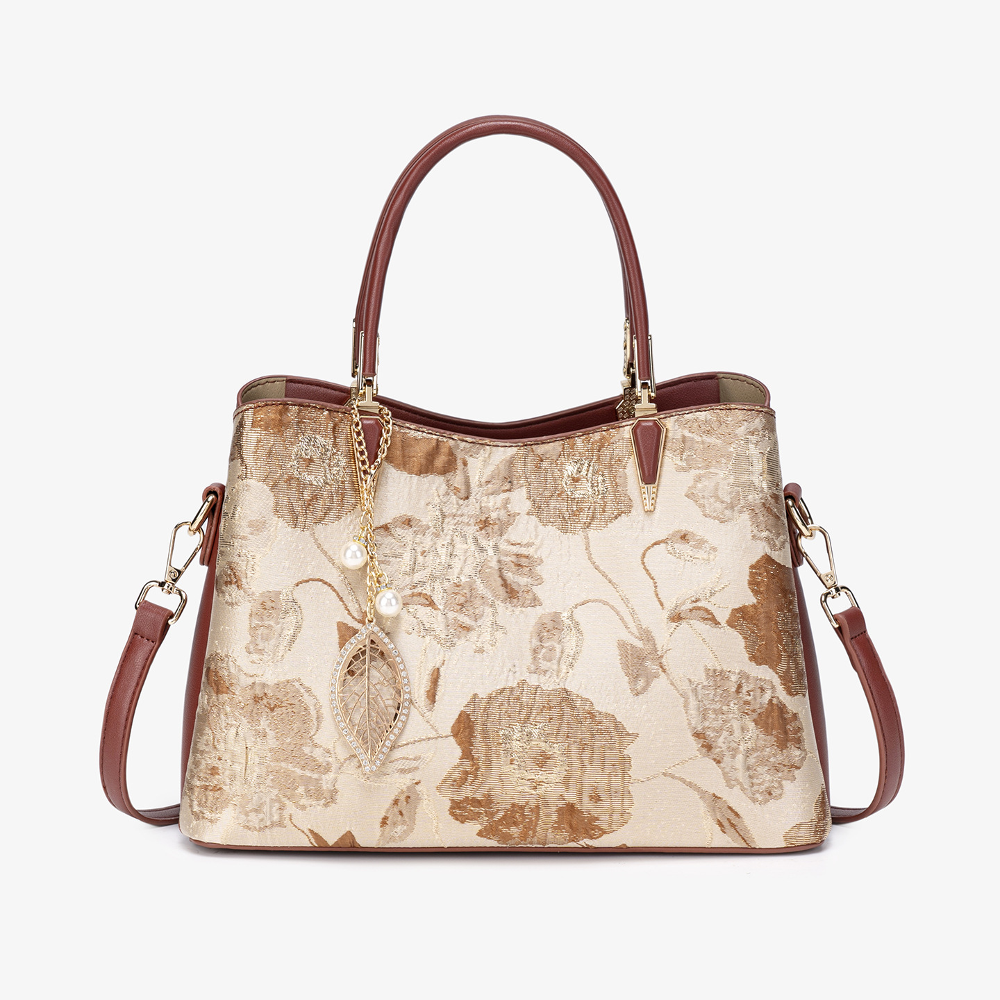 Túi bucket nữ phong cách Trung Hoa mới, họa tiết jacquard, dây rút, đeo chéo hoặc kẹp nách