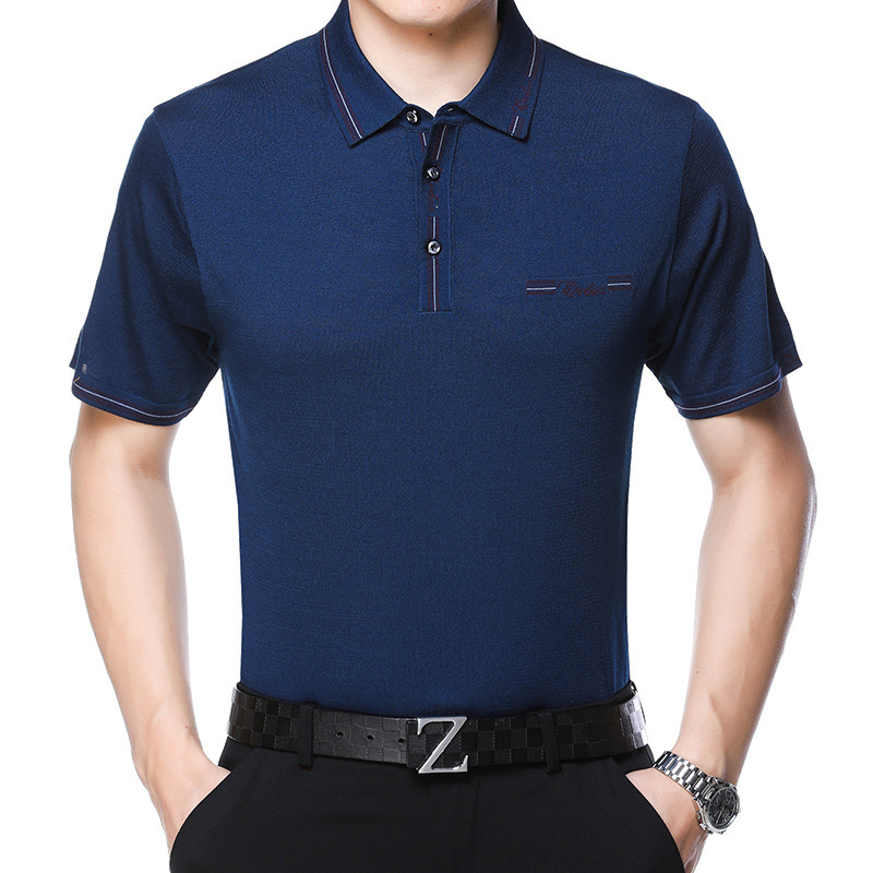 Men's Mulberry Silk Polo Shirt for Summer, Business Casual, Middle-Aged Dad's Top, Non-Iron Men's T-Shirt